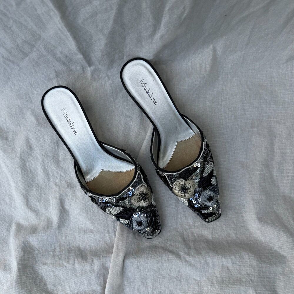 Vintage Madeline Beaded and Sequined Mule Kitten Heels